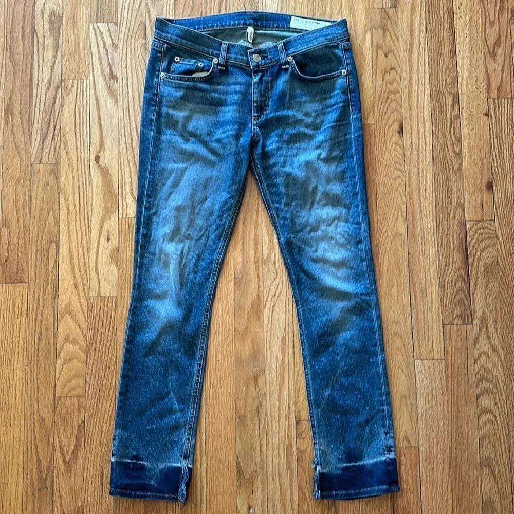 Rag & Bone sz 28 Crop Jean distressed darker ankle great pre owned condition